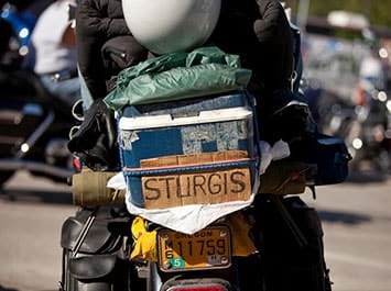 Sturgis sign on the back of a motorcycle